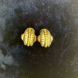 Lagos-style Silver Gold Ruby Costume Earrings